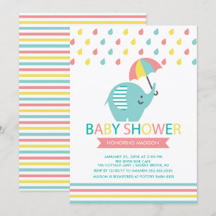 Invitation Baby shower éléphant coloré