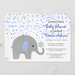 Invitation Baby shower Eléphant Confetti Bleu