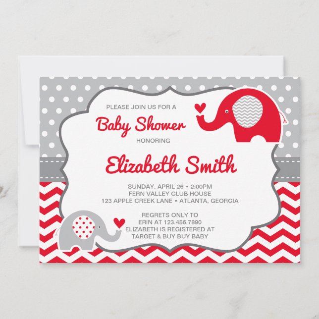 Invitation Baby shower éléphant, COULEUR ÉDITABLE (Devant)