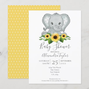 Invitation Baby shower Eléphant Cute Personnalisé