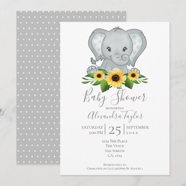 Invitation Baby shower Eléphant Cute Personnalisé (Devant / Derrière)