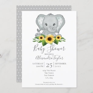 Invitation Baby shower Eléphant Cute Personnalisé