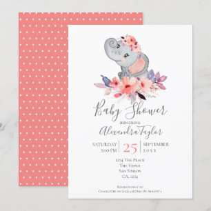Invitation Baby shower Eléphant Cute Personnalisé