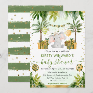 Invitation Baby-Shower éléphant de jungle à l'aquarelle