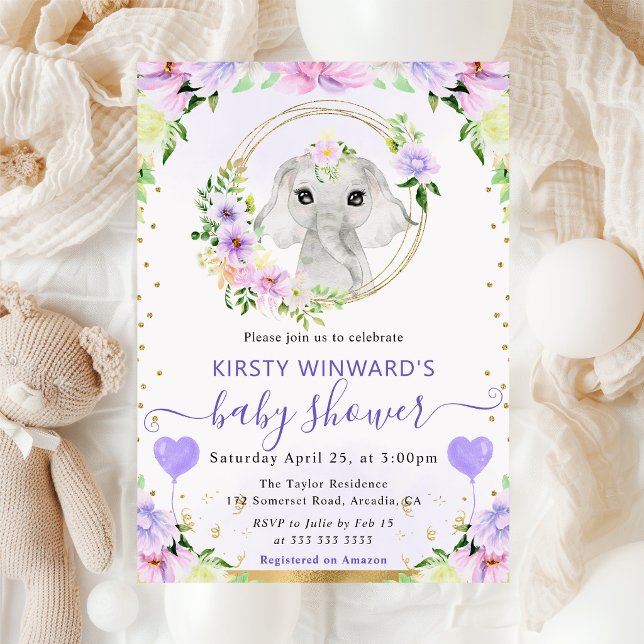 Invitation Baby shower Eléphant de la Jungle Aquarelle (Créateur téléchargé)