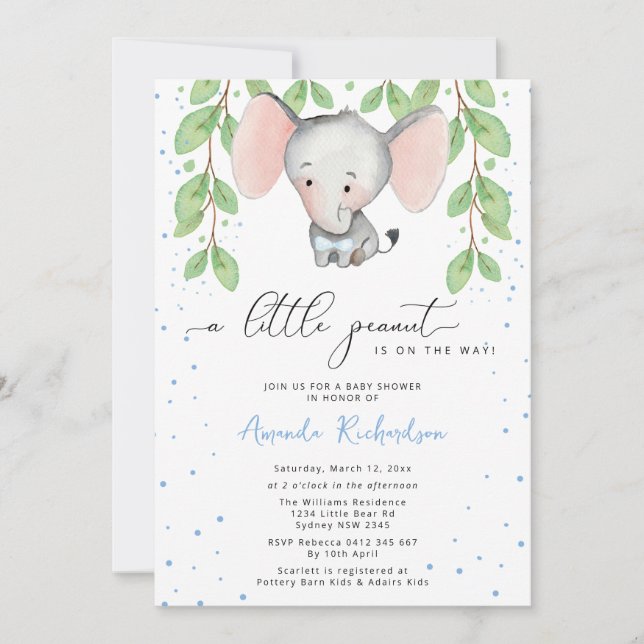Invitation Baby shower Elephant de verdure (Devant)