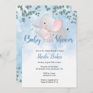 Invitation Baby shower éléphant, éléphant bleu