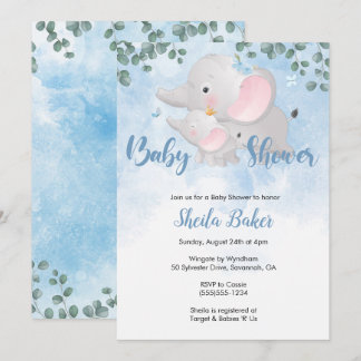 Invitation Baby shower éléphant, éléphant bleu