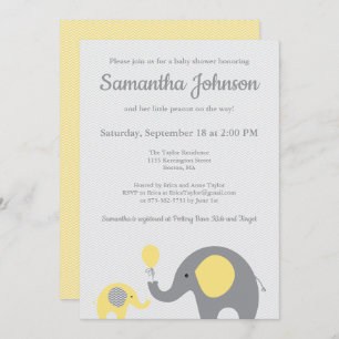 Invitation Baby shower éléphant en jaune et gris