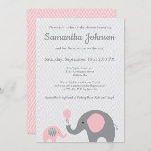 Invitation Baby shower éléphant en rose et gris