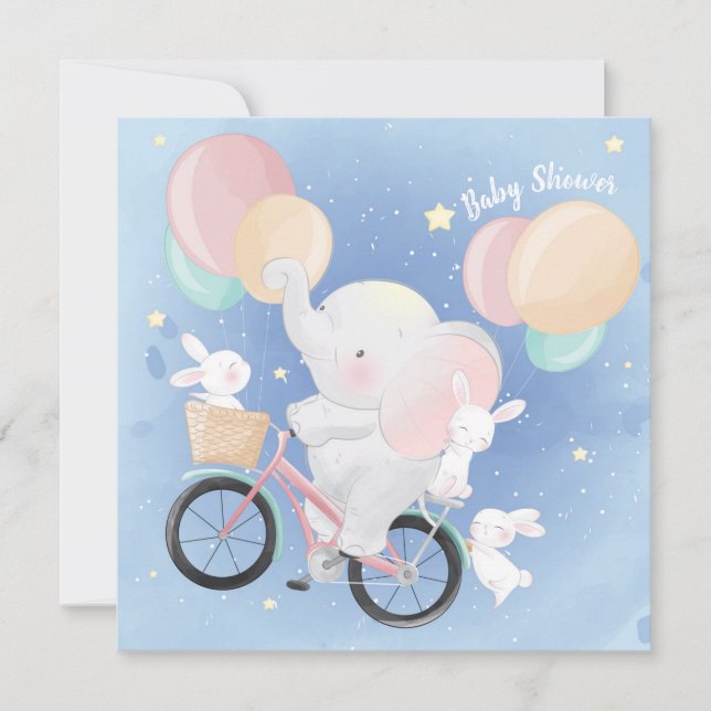 Invitation Baby shower Elephant Et Bunnies (Devant)