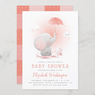 Invitation Baby shower Eléphant et Fille Bunny