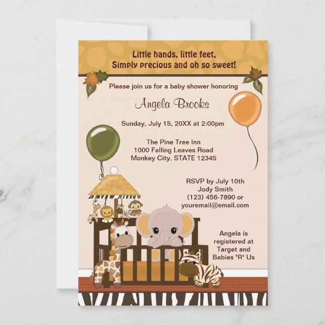Invitation Baby shower ELEPHANT Fall Jungle Safari (Devant)