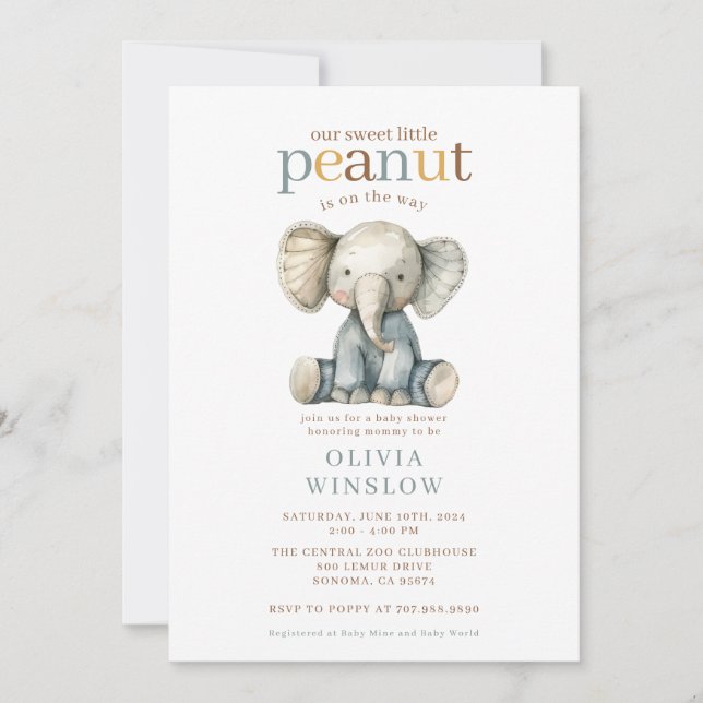 Invitation Baby-Shower Éléphant Fantaisiste (Devant)