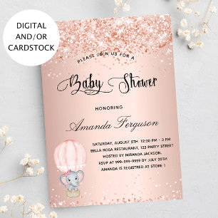 Invitation Baby shower éléphant fille rose montgolfière