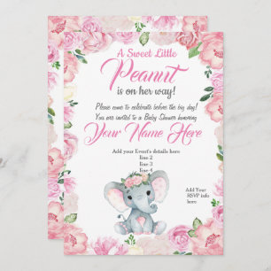Invitation Baby shower Eléphant fille rose rose