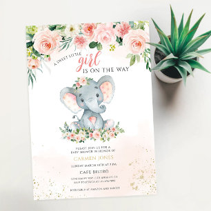 Invitation Baby Shower Éléphant Floral