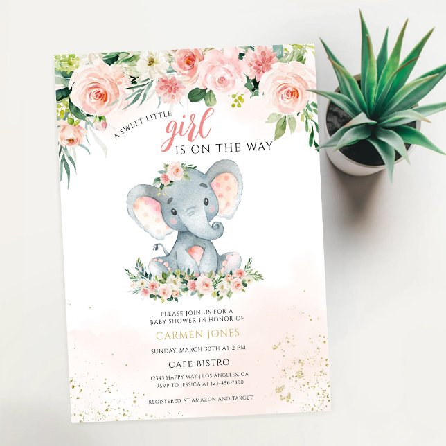 Invitation Baby Shower Éléphant Floral (Créateur téléchargé)