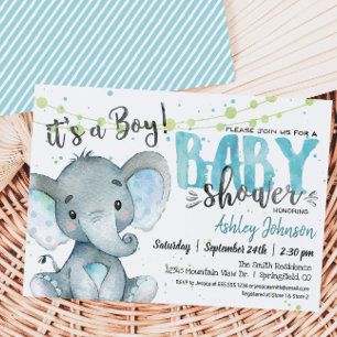 Invitation Baby shower éléphant, garçon