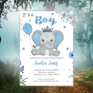 Invitation Baby shower éléphant garçon