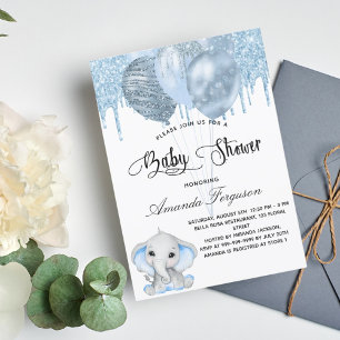 Invitation Baby shower éléphant garçon ballon bleu