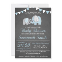 Invitation Baby shower éléphant Garçon - Chalkboar