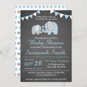 Invitation Baby shower éléphant Garçon - Chalkboar