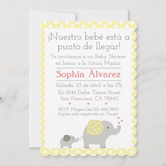 Invitation Baby shower Elephant/Invitación Elefantes (Devant)