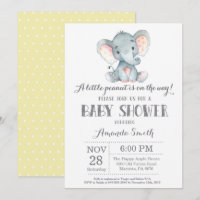Invitation Baby shower éléphant Jaune et gris