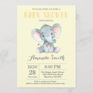 Invitation Baby shower éléphant Jaune et gris