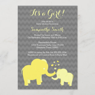 Invitation Baby shower éléphant Jaune et gris