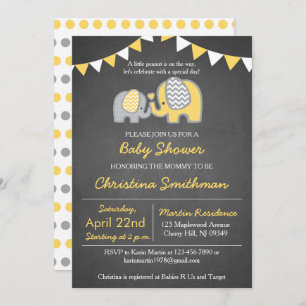Invitation Baby shower éléphant Jaune et gris