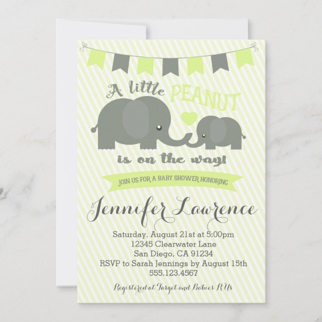 Invitation Baby shower Eléphant Jaune garçon ou fi (Devant)