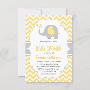 Invitation Baby shower Eléphant Jaune Moderne