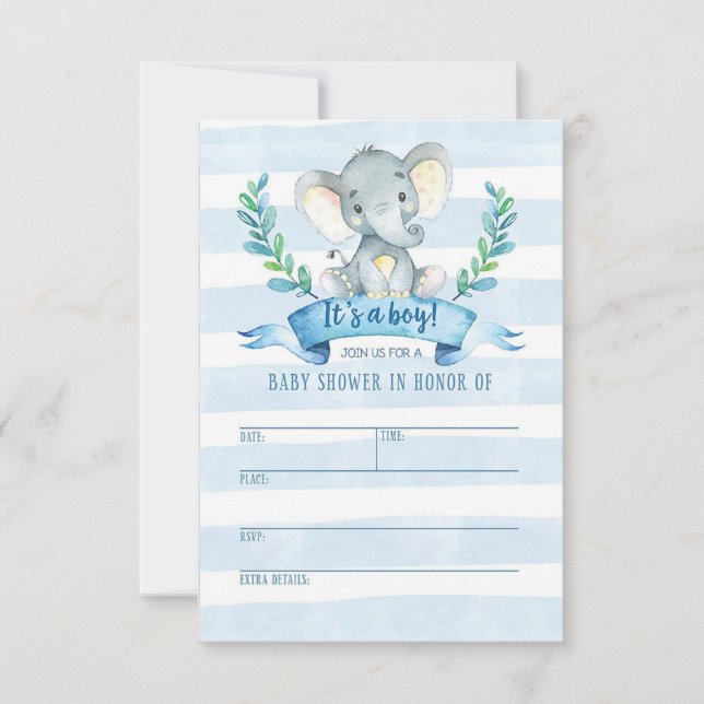Invitation Baby shower éléphant Jungle Baby (Devant)