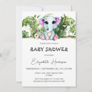 Invitation Baby shower Eléphant mignon