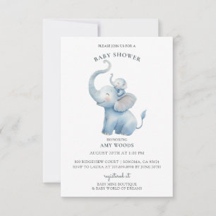 Invitation Baby Shower Éléphant Mignon à l'Aquarelle
