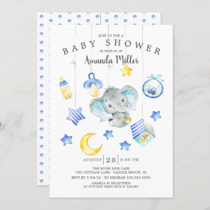 Invitation Baby shower éléphant mobile Baby Boy
