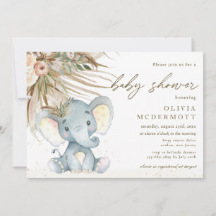 Invitation Baby shower éléphant neutre en herbe Boho Pampas 
