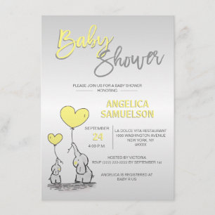 Invitation Baby shower Eléphant Neutre Neutre JAUNE