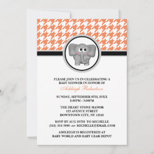 Invitation Baby shower Eléphant Orange et Blanc Houndstooth