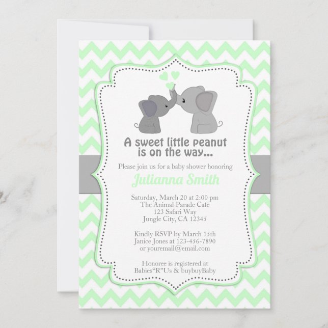 Invitation Baby shower Eléphant Pale Lime Chev 473 (Devant)