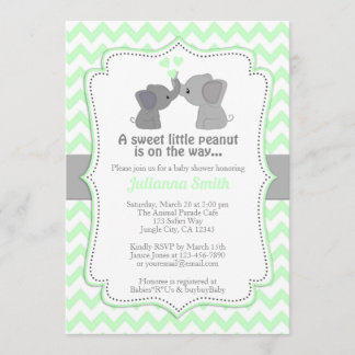 Invitation Baby shower Eléphant Pale Lime Chev 473