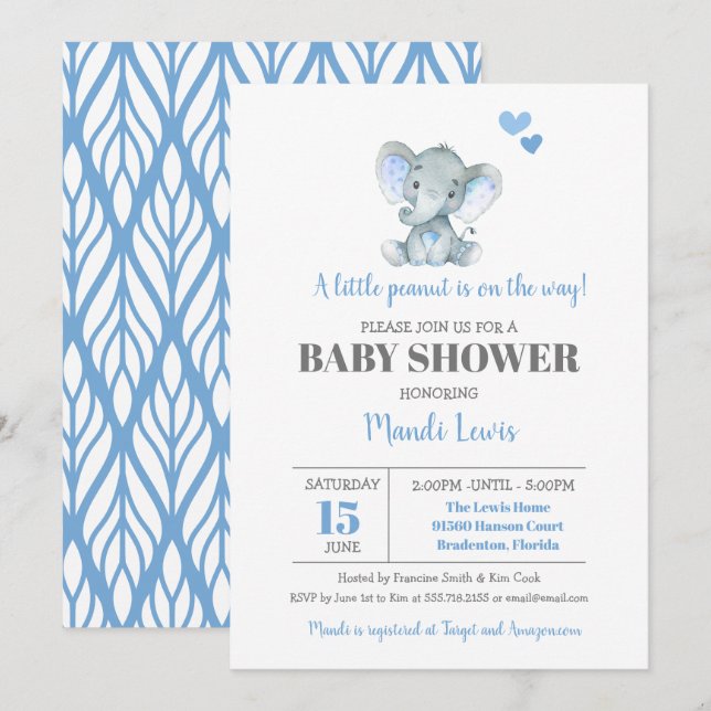 Invitation Baby shower éléphant petit cacahuète (Devant / Derrière)