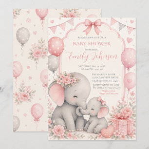 Invitation Baby Shower Éléphant Rose