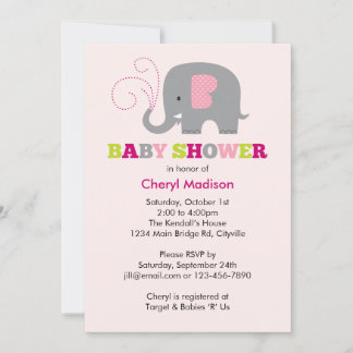 Invitation Baby Shower Éléphant - Rose