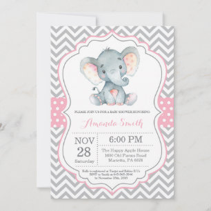Invitation Baby shower éléphant rose et gris