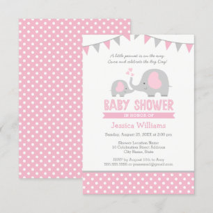 Invitation Baby shower éléphant rose et gris
