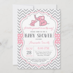 Invitation Baby shower éléphant rose et gris