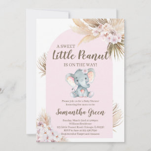 Invitation Baby shower Eléphant rose Fille